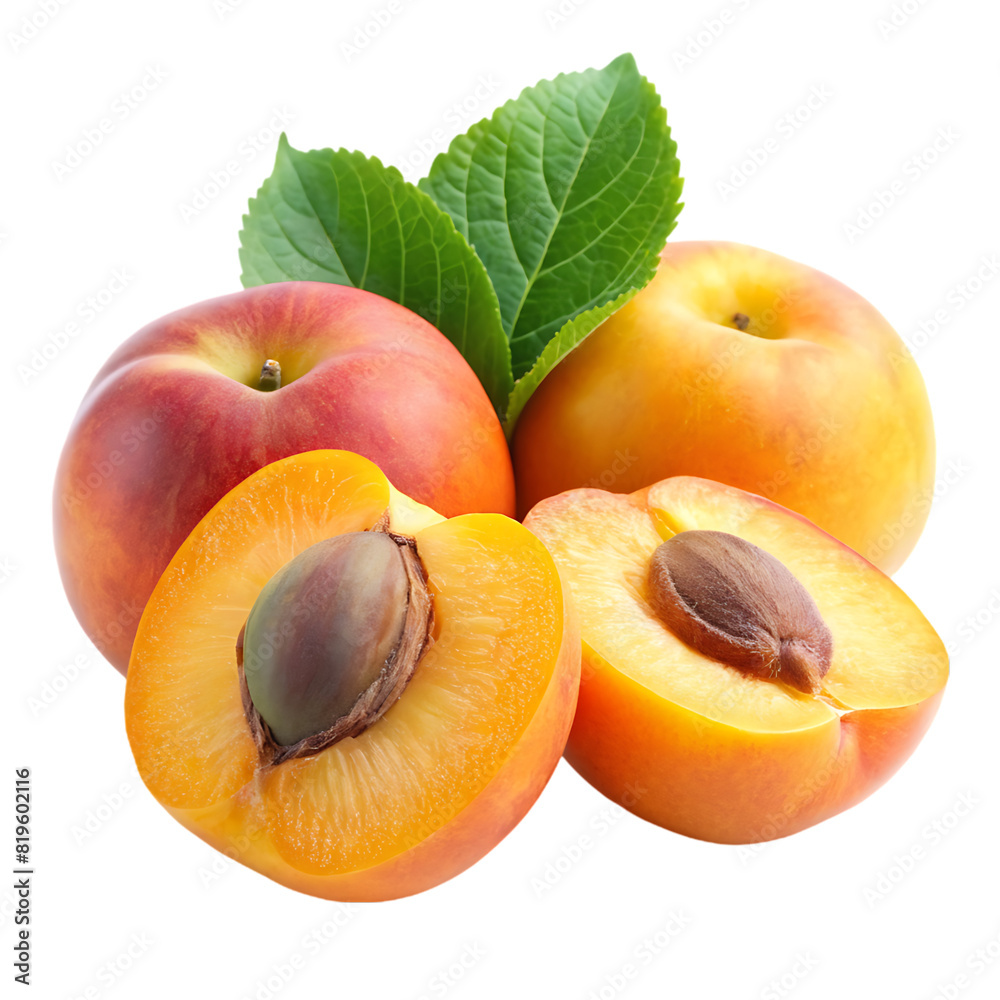 ripe apricots with slice on transparent background ripe apricots with slice on transparent background