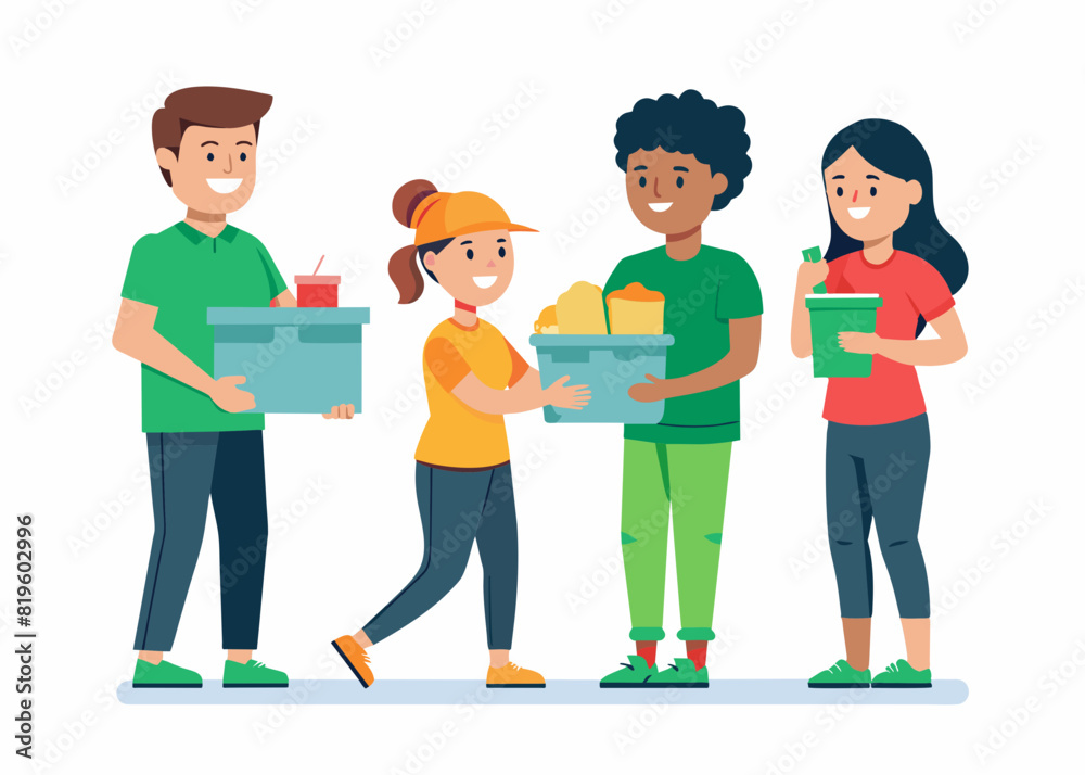 Fototapeta premium Volunteers Collecting Donations for Charity Vector illustration 