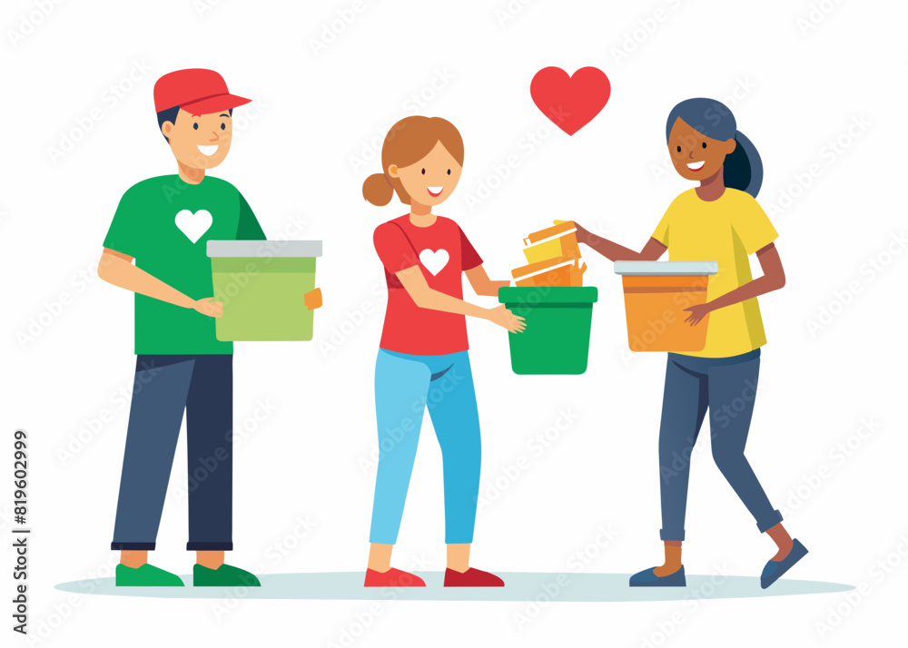 Volunteers Collecting Donations for Charity Vector illustration 