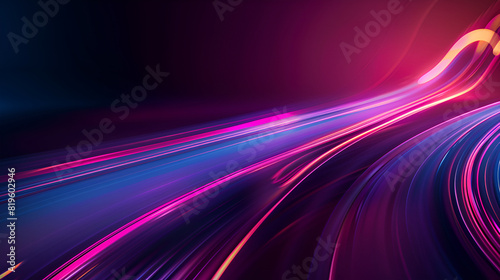 Dynamic luminous streaks on a dark backdrop  Modern layout for banners  brochures  and advertisements  Abstract motion curvy urban road with neon light motion