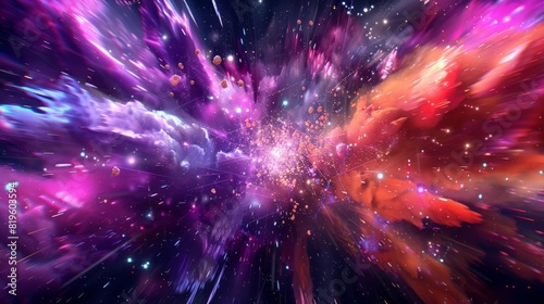 Space Nebula, 4k colorful abstract background image, 3d illustration, 3d render space, surreal explosion, colorful stars and asteroids