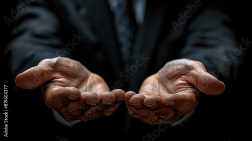A businessman hands gesticulating during a heated debate, showing conflict and resolution. photo