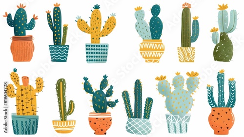 Hand drawn abstract cactuses