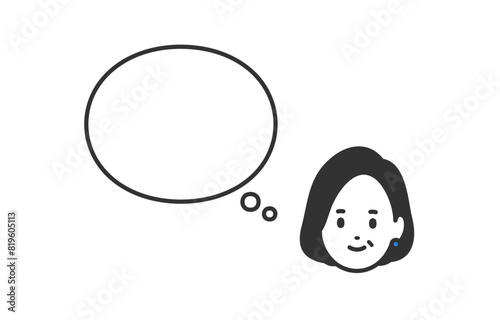 考え中の中年女性とふきだしのセット【人物ベクターイラスト素材】