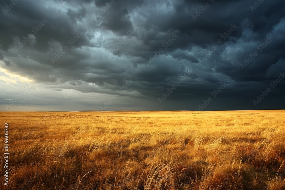Expansive Golden Field Under Dramatic Sky Expansive Golden Field Under Dramatic Sky
