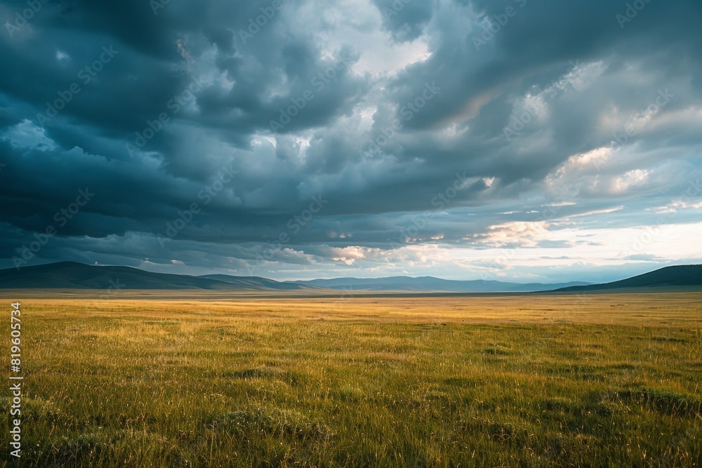 Obraz premium Expansive Golden Field Under Dramatic Sky
