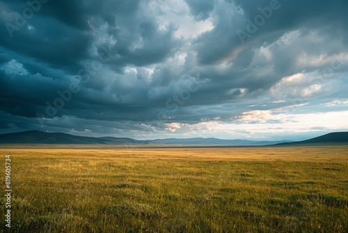 Expansive Golden Field Under Dramatic Sky