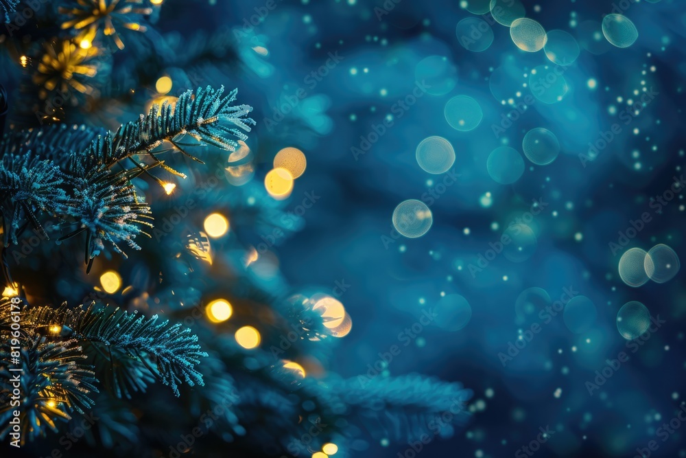 Blue Cold Christmas Background with Cozy Yellow Lights for Festive Card Design Blue Cold Christmas Background with Cozy Yellow Lights for Festive Card Design
