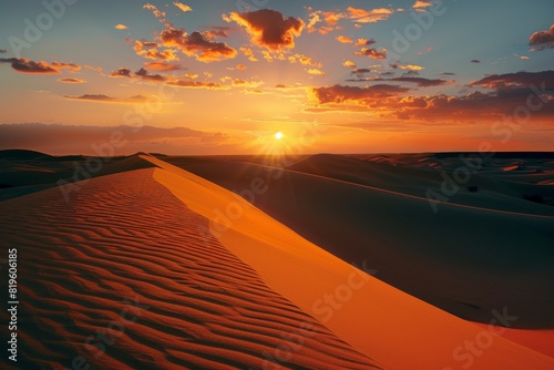 Sunset Over Desert Dunes with Silhouette