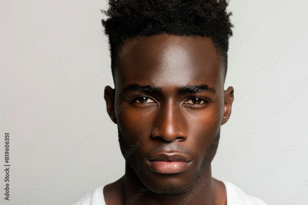 Handsome Black Man. Beautiful African American Adult Male with Serious Expression