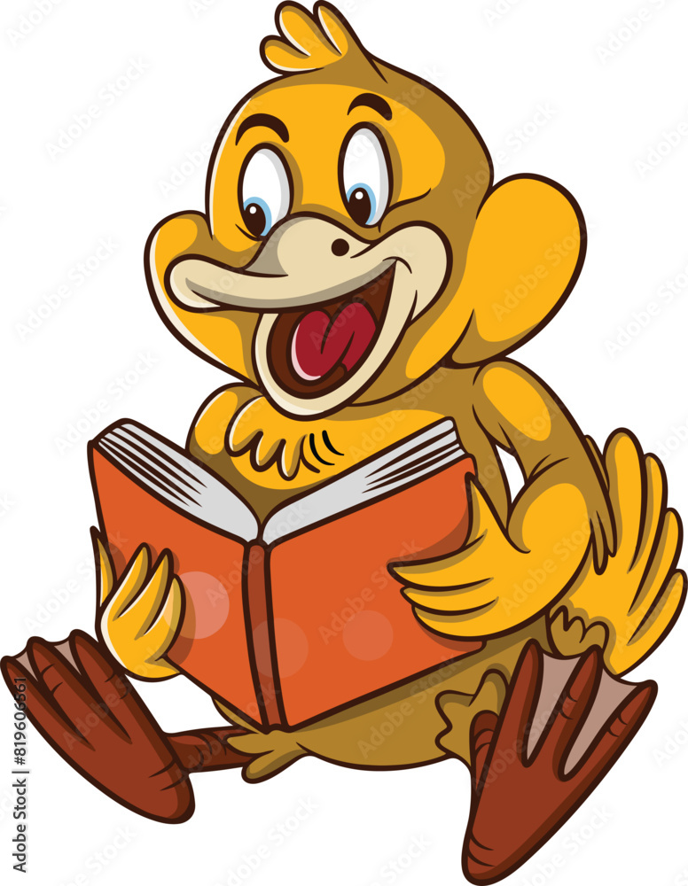 Fototapeta premium cute duck cartoon illustration design is reading a book.eps