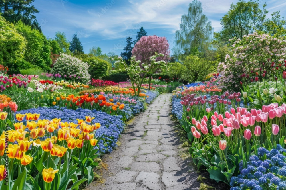 Colorful Tulip Garden in Springtime