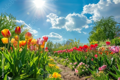 Colorful Tulip Garden in Springtime