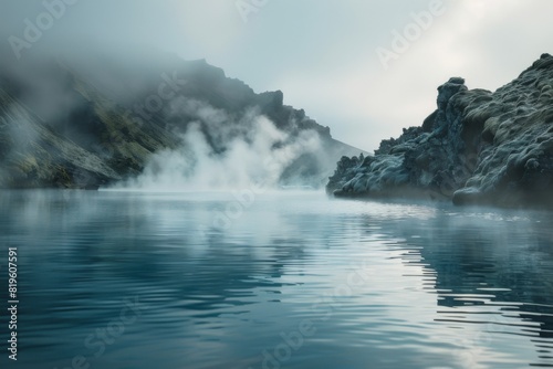 Misty Lake with Steaming Rocks