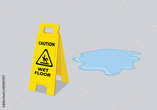 Caution Wet Floor Folding Safety Sign. As a marker for floors that are slippery and can be dangerous for people to slip.