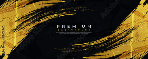 Abstract Black and Gold Brush Texture Background with Halftone Effect. Brush Stroke Illustration for Banner, Poster, or Sports. Scratch and Texture Elements For Design