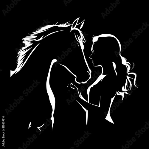 Horse Girl Vector silhouette of Girl with horse in white background.