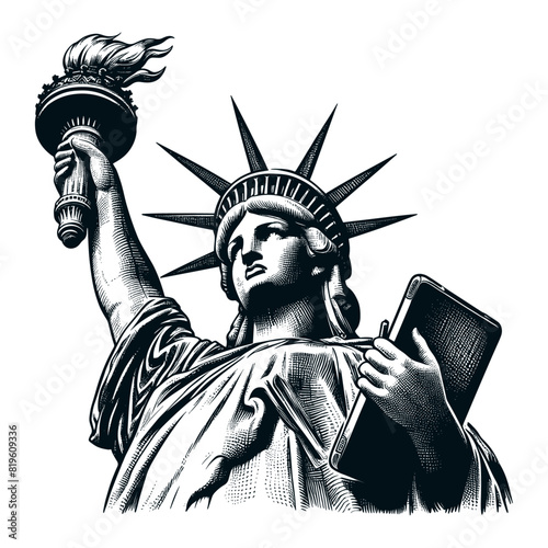 Statue of liberty engraving sketch vector illustration