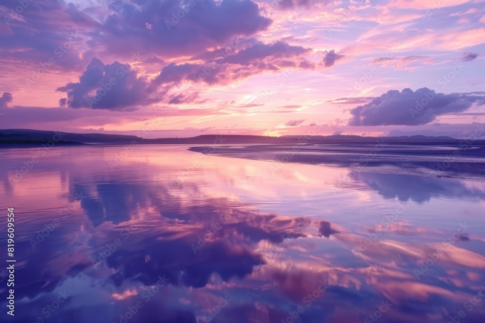 Serene Pink Sunset Over Tranquil River Serene Pink Sunset Over Tranquil River