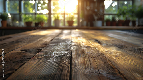 A close-up of a raw wooden table top