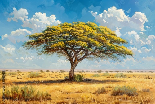 Lonely Acacia Tree on African Savannah