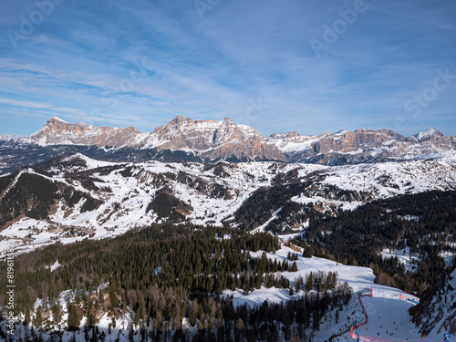 Panoramic view of the Dolomites Mountains with Snow, Italian Alps, Italy