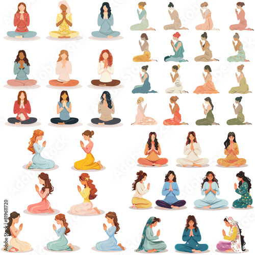 Young  women doing yoga. Healthy lifestyle concept cartoon