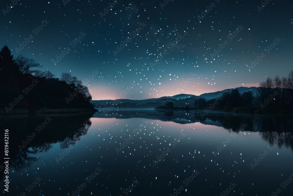 Starlit Night Sky Over Calm Lake