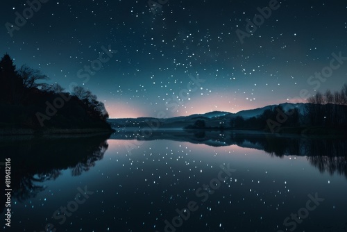 Starlit Night Sky Over Calm Lake