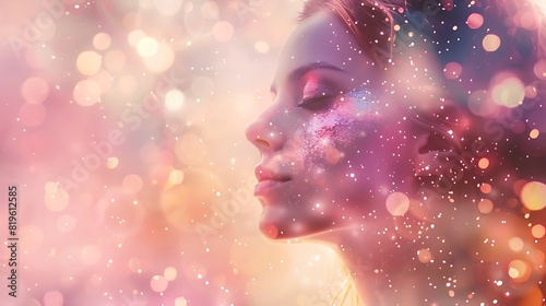 Soft pastel hues combined with sparkling powder creating a whimsical double exposure background