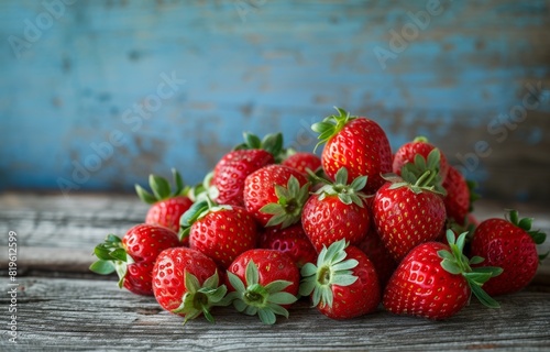 pile of fresh Strawberries just picked from the garden on a wooden background