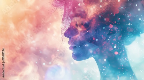 Soft pastel hues combined with sparkling powder creating a whimsical double exposure background photo