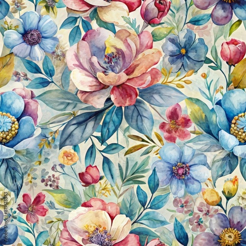 watercolor soft pastels flowers in seamless pattern