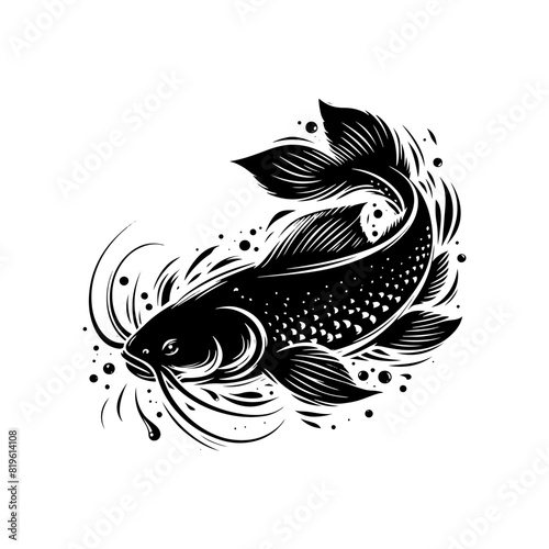 Dynamic Catfish Silhouette: Movement in the Stillness Below - minimalist catfish vector
