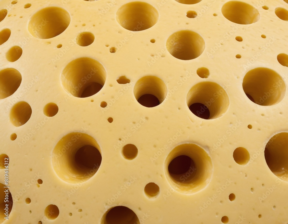 A close up of a yellow cheese with many holes in it A close up of a yellow cheese with many holes in it