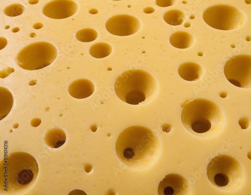 A close up of a yellow cheese with many holes in it photo