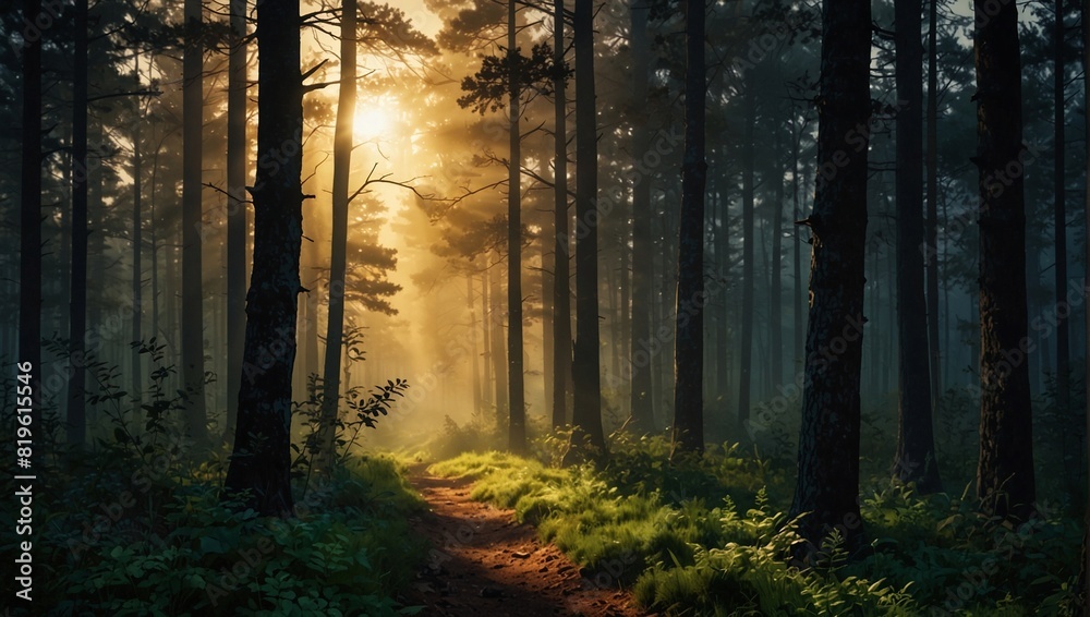 photo of a dense forest on a foggy morning made by AI generative photo of a dense forest on a foggy morning made by AI generative