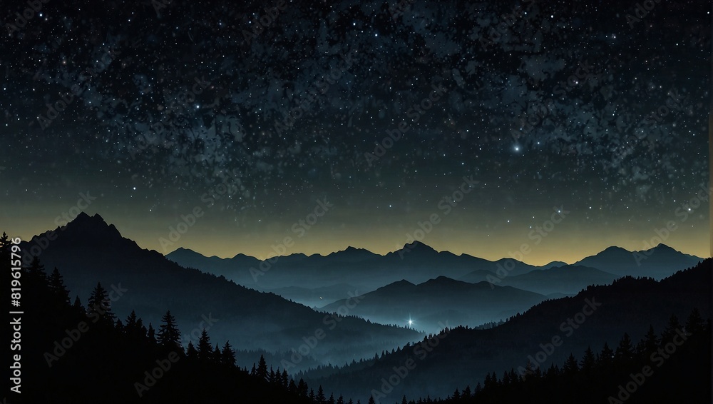 Naklejka premium illustration photo of mountains at night with many stars in the sky made by AI generative
