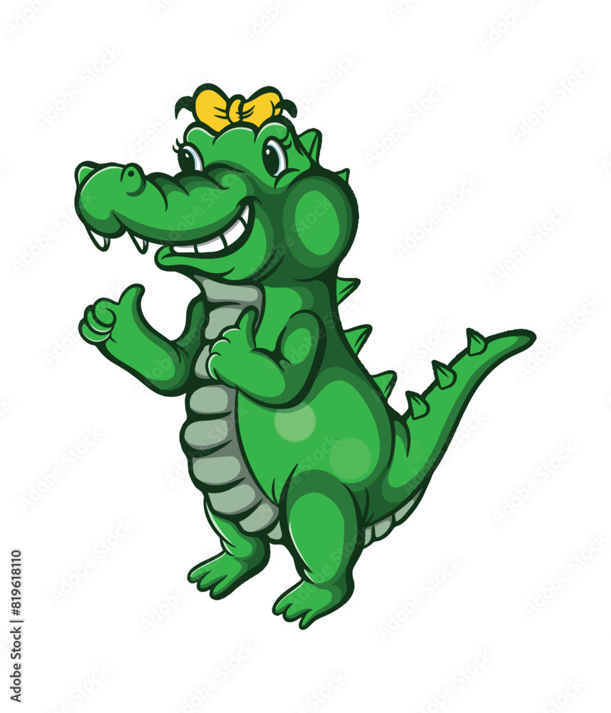 Fototapeta premium cartoon illustration design of a cute female crocodile giving a thumbs up