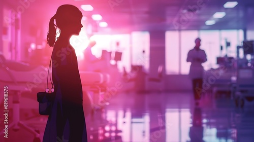 Young girl blending with a silhouette of a doctor in a hospital