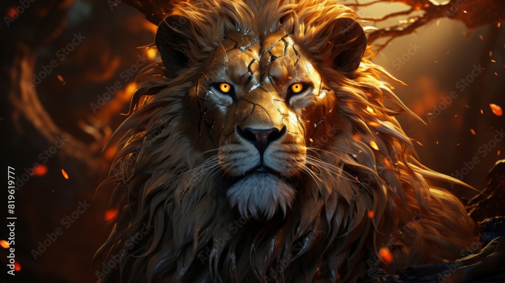 顔に傷があるライオン,Generative AI AI画像
