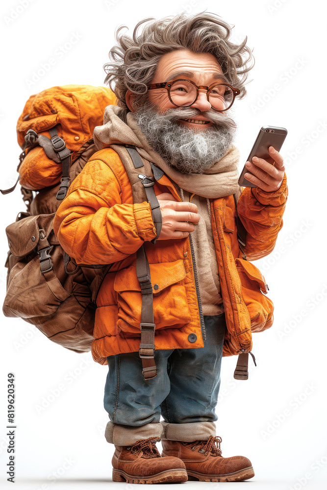 Fun Cartoon Character Man Look in Mobile Phone in His Hands extreme closeup. Generative AI