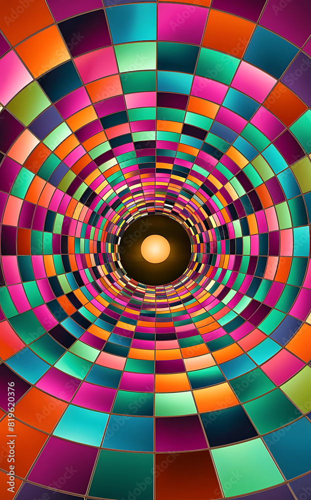 An attractive and vibrant image of a colorful tunnel made with squares.