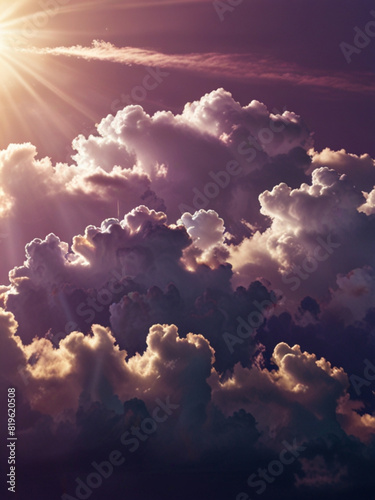 Sky sun and purple violet clouds