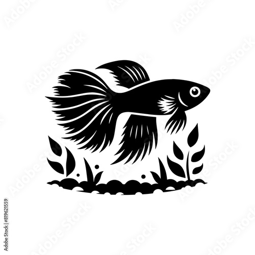 Serene Guppy Silhouette - Peaceful Presence of Underwater Wonders - minimallest guppy vector
