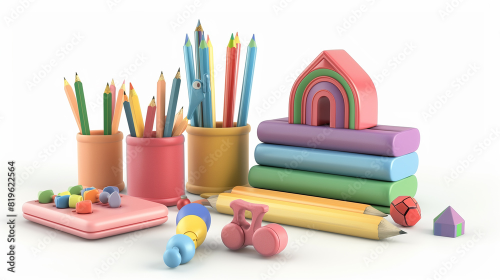 Fototapeta premium 3d-render kindergarten object isolated on white background stockphoto with copy space