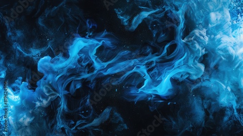 Blue Color Splash. Shiny Swirls in Oracle Sphere with Glowing Smoke on Abstract Art Background photo