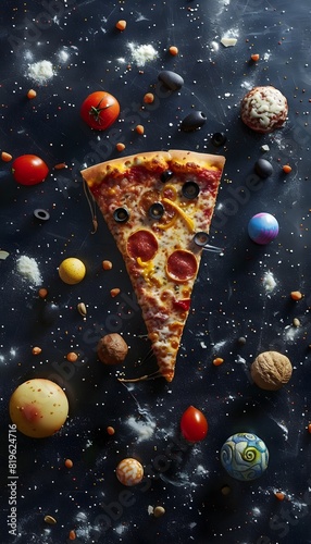 Delectable Pizza Slice Floating in Cosmic Dreamscape