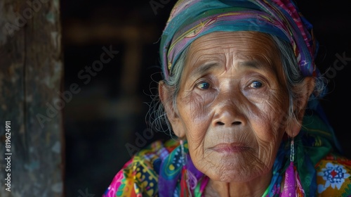 In Mae Hong Son, Thailand, a long neck Karen tribe woman wears traditional clothing. Local culture in Thailand. People lifestyle. Ethnic © WITTAYA  ANGMUJCHA