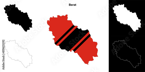 Berat county outline map set photo